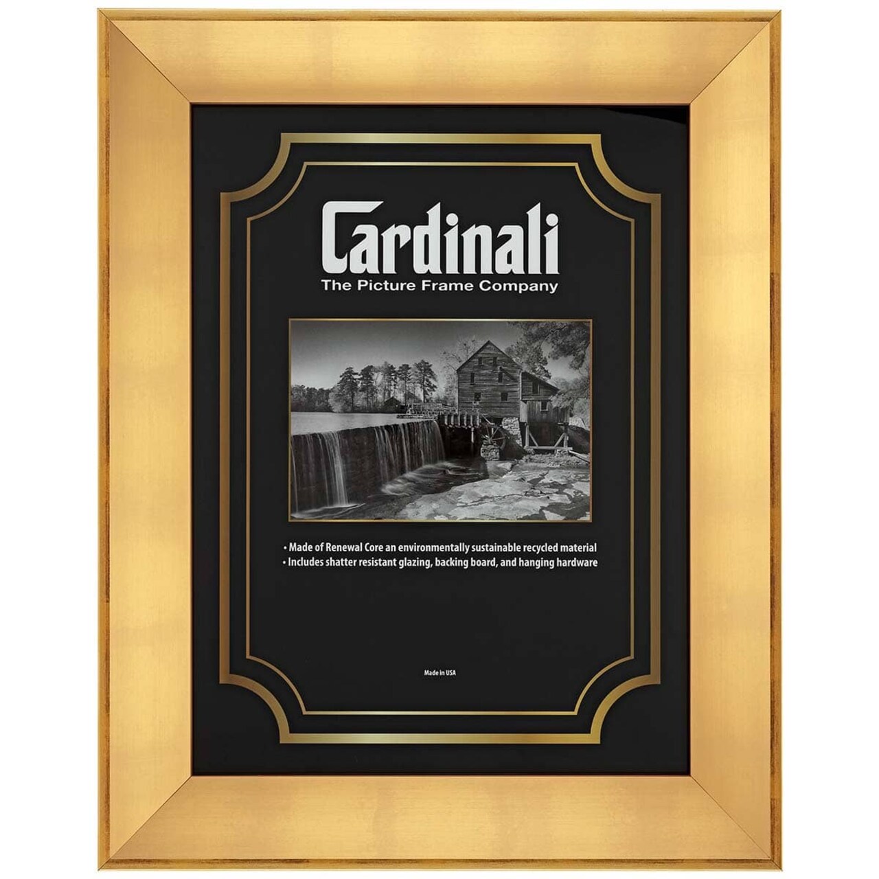 Expositions Picture Frame, Gold 8"x10" Complete Hanging Picture Frame For Paintings, Photos & Prints - Break-Resistant Acrylic Glazing, Cardboard Backing, Eco-Friendly Renewal Core, Made in USA